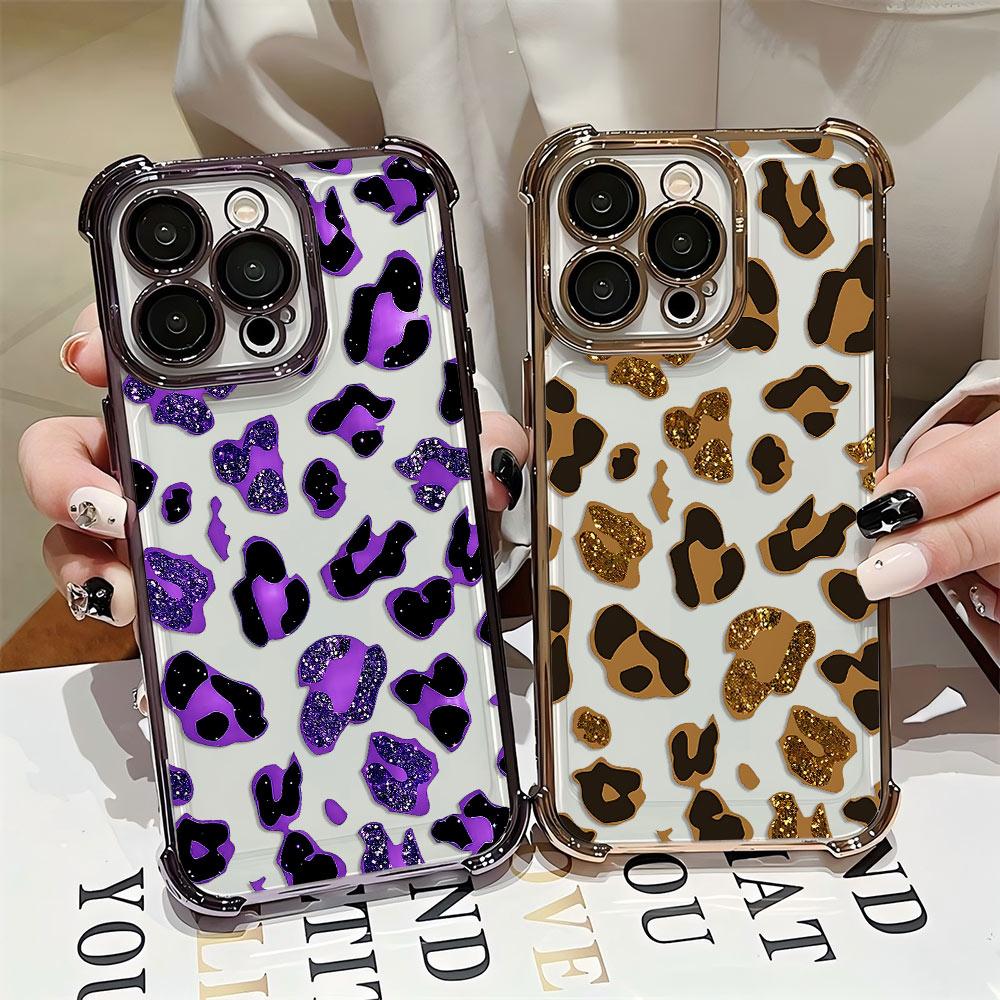 Shiny Colorful Leopard Print Plating Phone Case For Samsung S26 S25 S24 S23 S22 S21 S20 FE Note20 Edge Plus Ultra 4G 5G Airbag