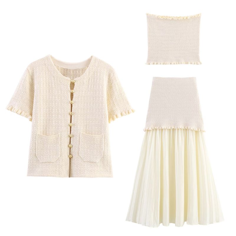 Araltay New Arrival Fashion Style Women's Clothing Fashion Horizontal Bra Laminated Decoration Outwear Patchwork Knitted Overskirt