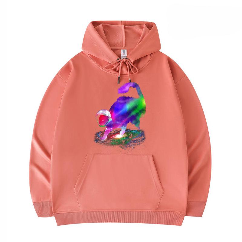

Men s Hoodies Galaxy Cat Print Funny Harajuku Style Twill imitation cotton Hoodies