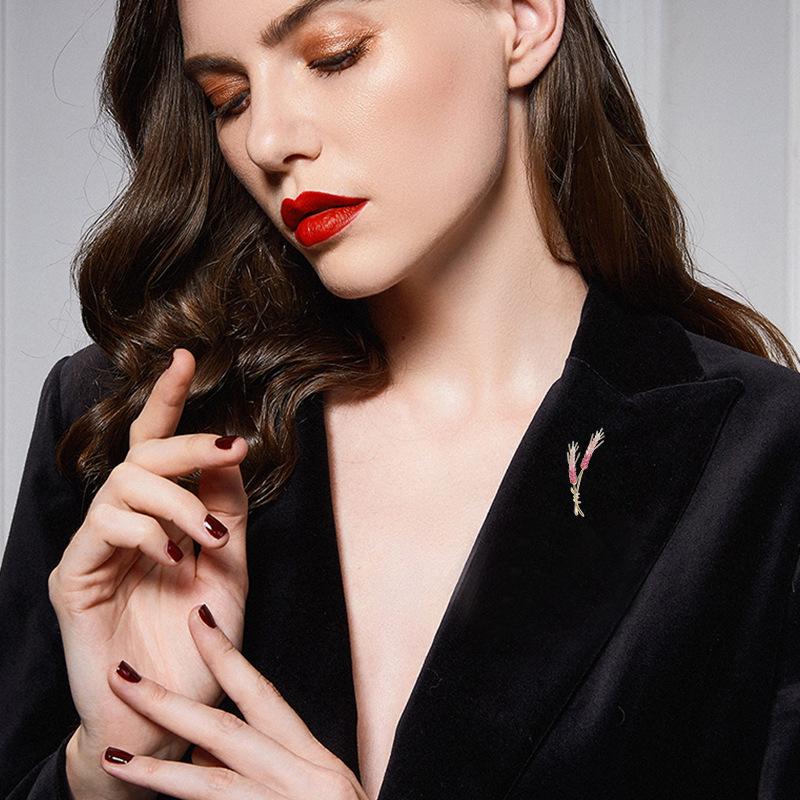 SUYU Luxury Cpper Micro Inlaid Cubic Zirconia Colorful Wheat Brooch Zircon Gifts Clothing Accessories