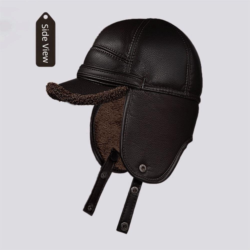 New PU Leather Men's Earmuffs Cap Thickened Outdoor Warm Elderly Hat Windproof Ear Protection Hat Autumn Winter