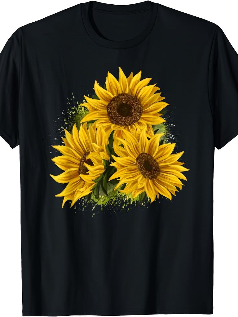Sunflower Floral Watercolor Graphic Tee Mens Short Sleeve Round Neck Casual TShirt