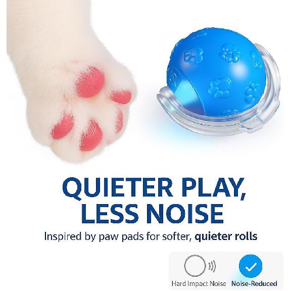 Interactive Cat Ball Toy, Automatic Self-Rolling, Motion-Activated, 3 Replaceable Teaser Wand Tails, Food-Grade TPU-Reinforced, Built-In Bluetooth