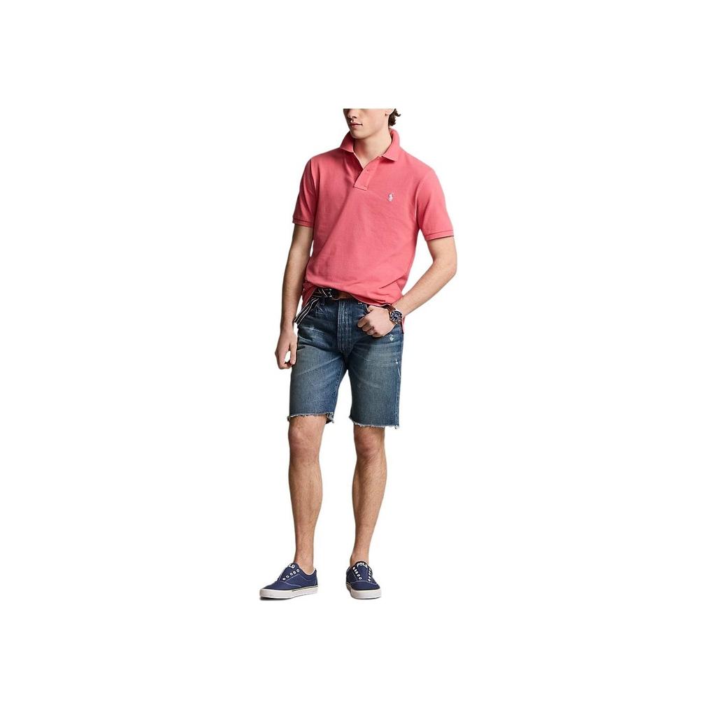 Polo Ralph Lauren Slim Fit Cotton Logo Solid Straight Short Sleeve Polo Shirt Men tops Pink 710680784-363