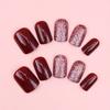 24 Pieces burgundy glitter explosive glitter temperament manicure  style autumn and winter temperament white  manicure wear nail