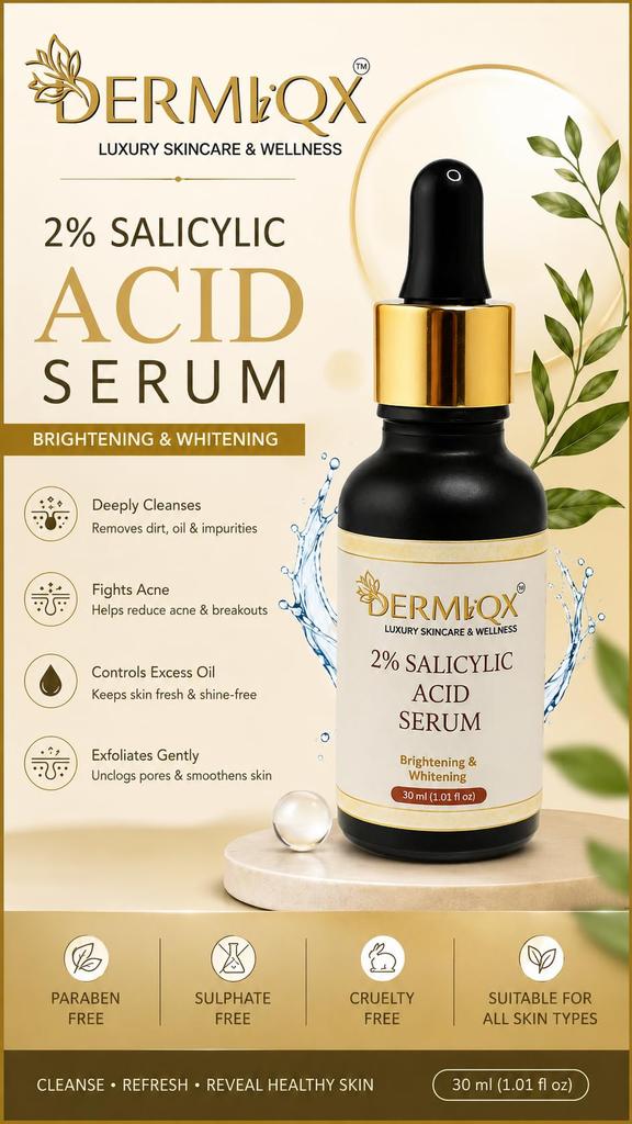 DERMIQX 2% Salicylic Acid Face Serum, Brightening and Whitening, 30 ml