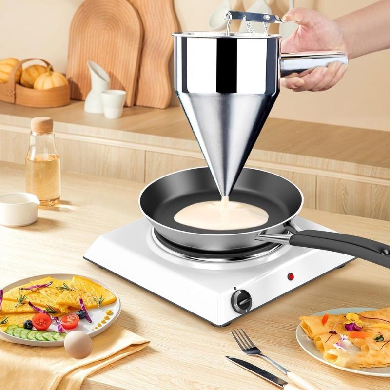 Professional 1200ML Pancake Batter Dispenser Stainless Steel Funnel Suitable for Baking Cupcakes Waffles with Stand