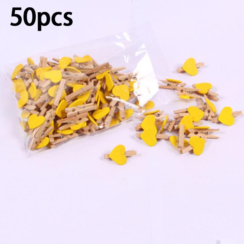 50Pcs Wooden Colored Love Heart Photo Clip Memo Paper Diy Photo Clips Wedding Decoration Postcard Clips Clothespin Home Decor