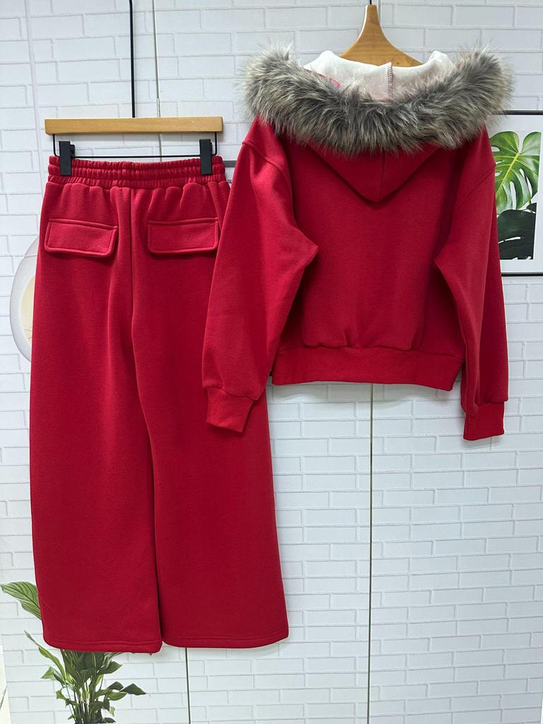 2026 Autumn Winter Women's Elegant Casual Velvet Hoodie and Pants Set