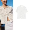 Spring and Summer Women's Clothing Vertical Lace Trim Cut Out Embroider Minimalist Short Sleeve Lapel Shirt Tops 2835947