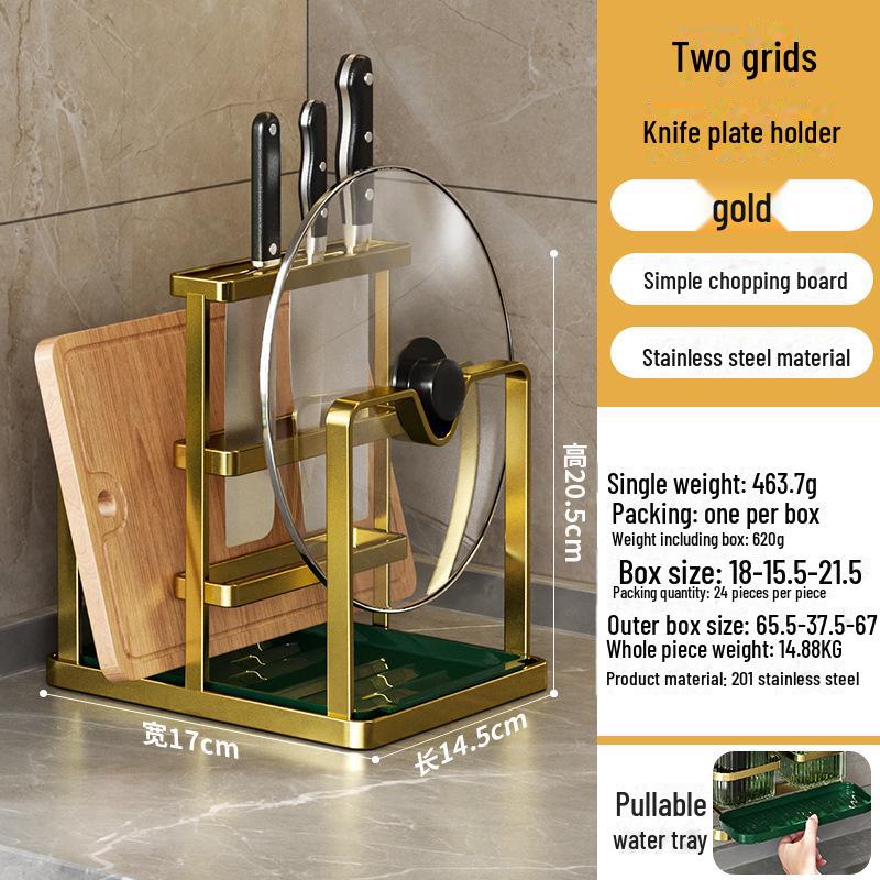 Multi-functional Stainless Steel Kitchen Knife & Utensil Holder with Cutting Board Storage