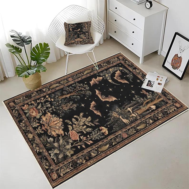 Hght Unisex Dark Academia Bat Gothic Rug Witchy Whimsigoth Forest Design Area Carpet Moody Cottagecore Decor For Bedroom Living Room Rug