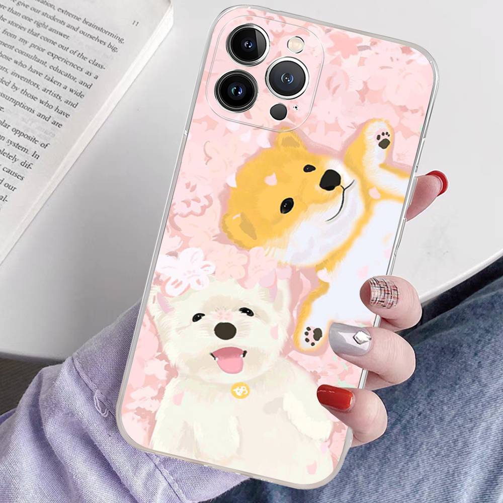 Cute Cartoon Puppy Transparent Soft Phone Case For iPhone 15 12 14 16 17 13 Plus 11 Pro Max 13 Pro