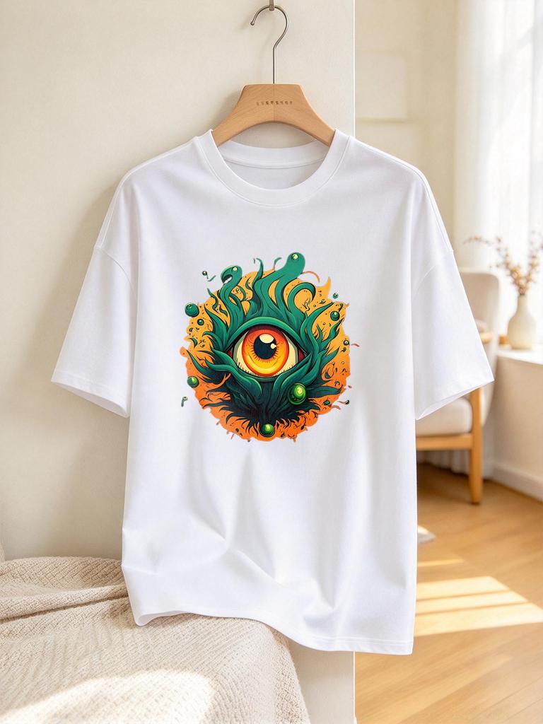 Unisex T shirt Cool Eye Print Casual Streetwear Comfy Summer Short Sleeve Top