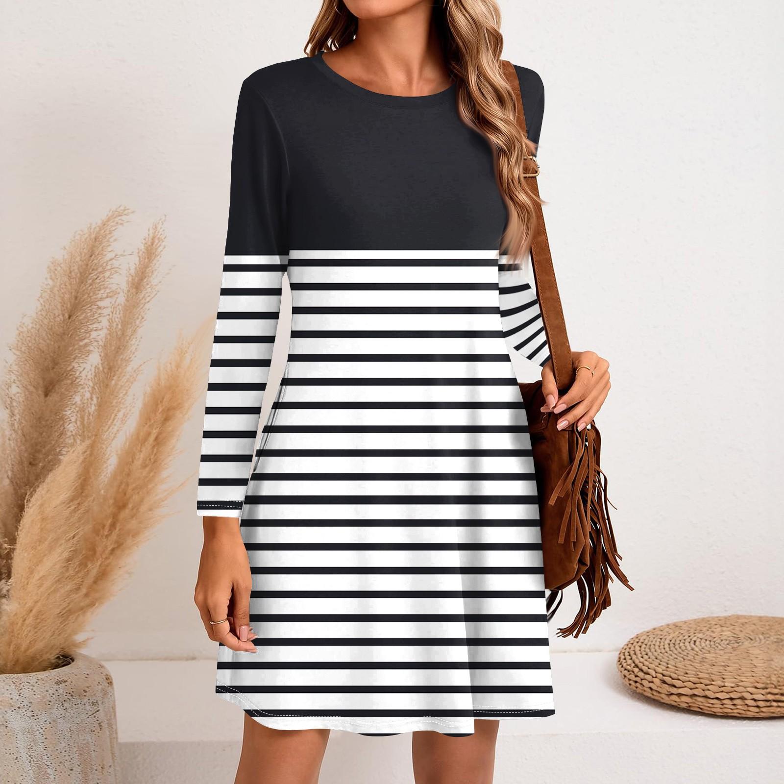 

Женское модное повседневное платье с круглым вырезом и длинным рукавом, короткими боковыми карманами XXXL