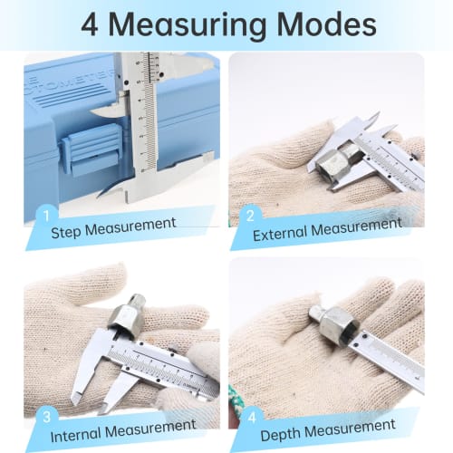 Smgda Vernier Caliper Set, 150mm, 0.05mm, Carbon Steel, for Inner/Outer Diameter/Depth/Step Measurements, Multi-Function Caliper with Soft Cleaning Ca