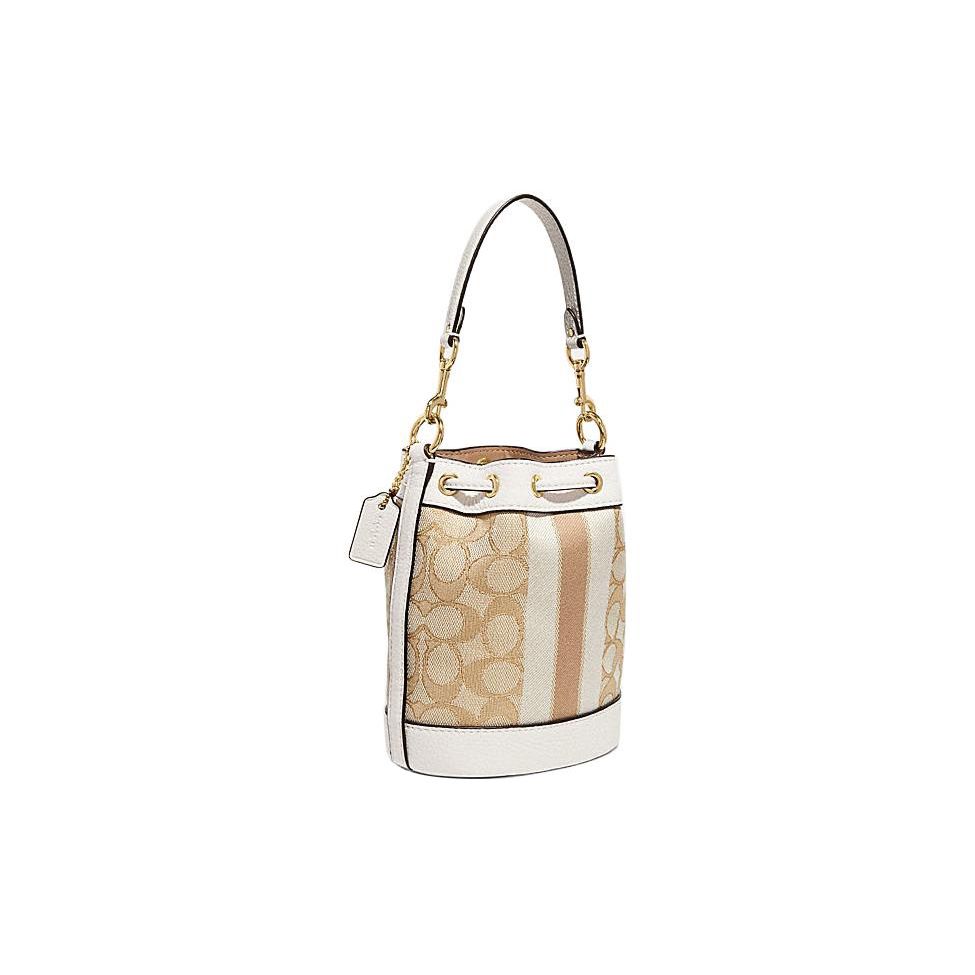 Coach Dempsey 14 Classic Stripe Logo Decor Fabric And Leather Bucket Bag Women Handbags Gold Light-Khaki Chalk C8322-IMDQC