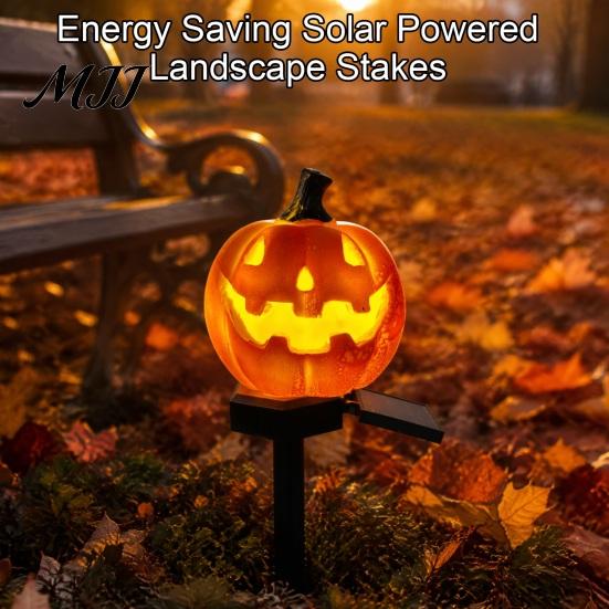 Rust Proof Metal Ground Insert Lights Solar Halloween Pumpkin Light, Waterproof Garden LED Outdoor Easy Install Soil Stakes Lamp with Stake