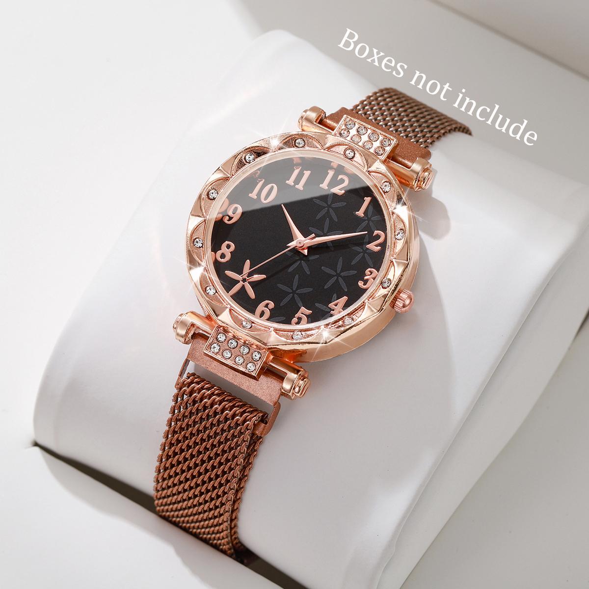 

Модные женские часы с цветочным циферблатом, женские часы с магнитной застежкой и сетчатым браслетом, кварцевые наручные часы, часы для девушек