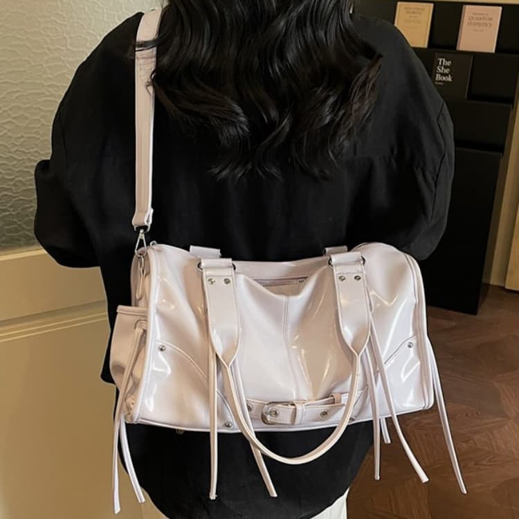 Bolsa tote feminina brilhante com cordão e franjas, bolsa de ombro