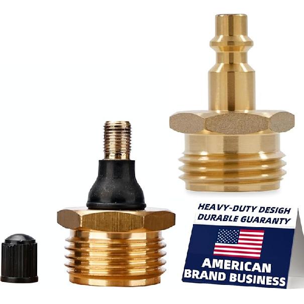 2Pcs Tylove RV Brass Blow Out Plug&Winterized Blow Adapter,Quick Connect Plug To Garden Hose, RV, Boat,Camper And Travel Trailer, Helps Clear Water B+ Plug