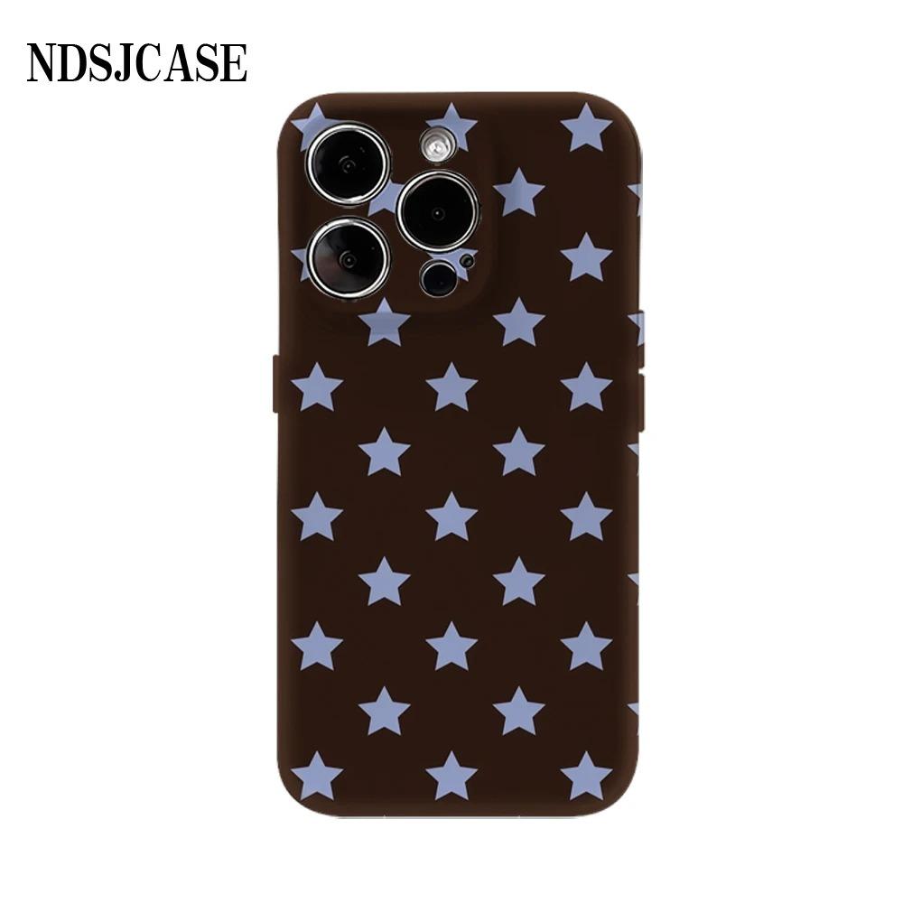 

Dark Brown Celestial Light Blue Stars Phone Case for iPhone 17 16 15 14 13 12 X Air Pro Max Plus Luxury Double-layer Back Cover iPhone 16