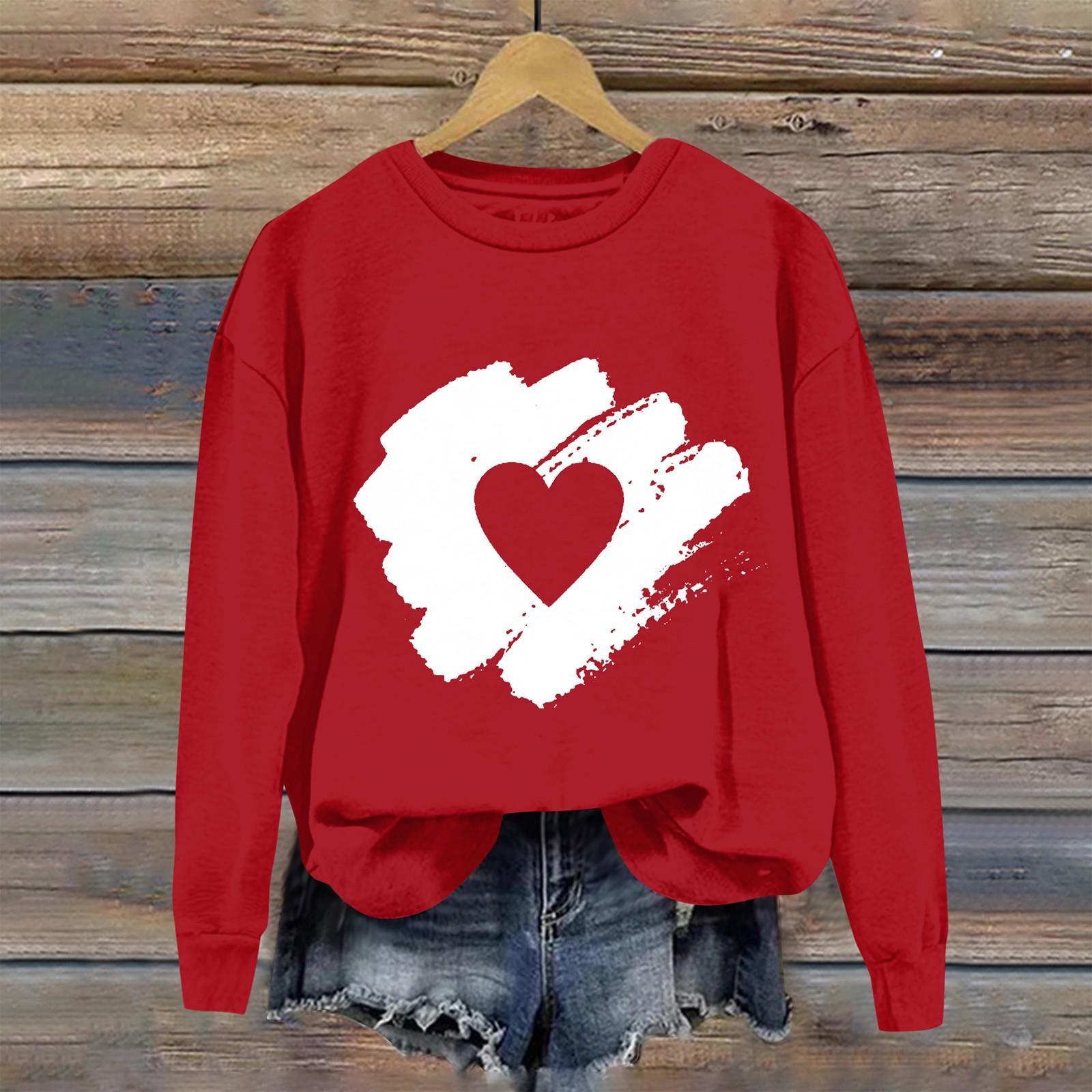 

Женская повседневная мода ко Дню святого Валентина с принтом, длинным рукавом, круглым вырезом, толстовки, пуловеры, топы M винный