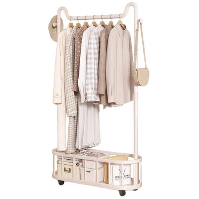 Slim Clothes Rack with Storage, Side Hooks, and Casters. [22mm Diameter Carbon Steel Tube, Sturdy, 50kg Load Capacity] [Easy Assembly] [Will Not Tip O