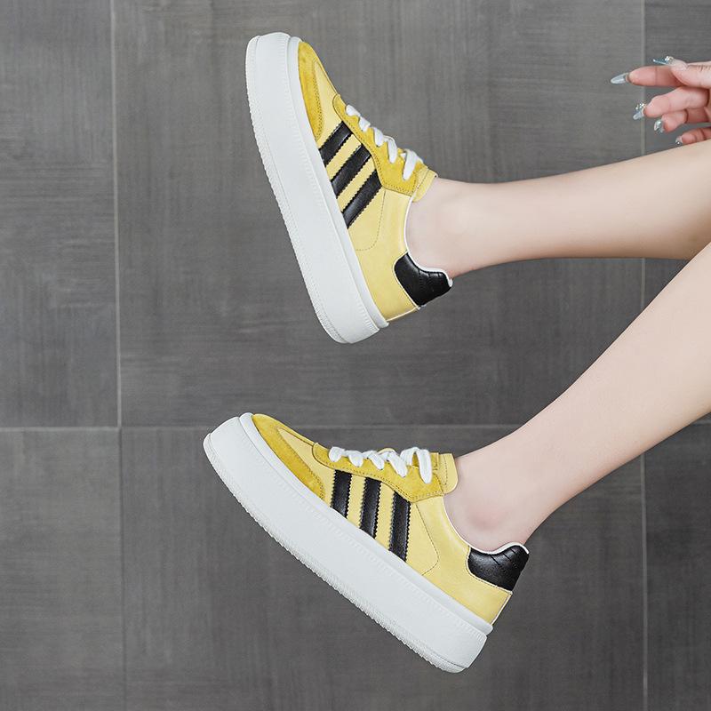 Retro leather platform German training shoes spring new height-increasing casual sports shoes 35 жёлтый