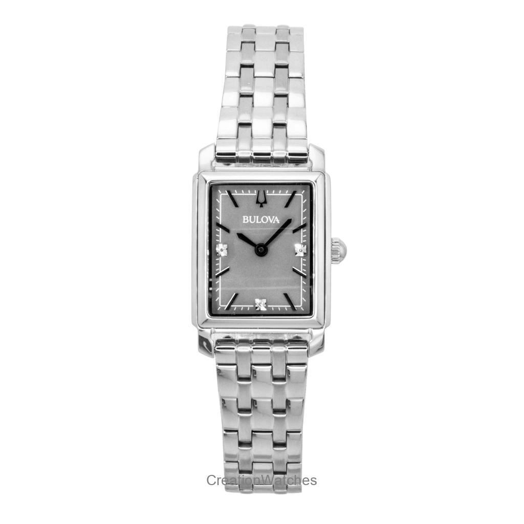 

Женские часы Bulova Sutton с бриллиантовыми акцентами, из нержавеющей стали, серый циферблат из перламутра, кварцевые 96P252