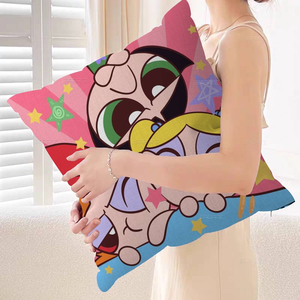 Kawaii P-Powerpuff Anime G-Girls Pillow Cover Sofa Cushion Cover Home Room Decoration Children Gift