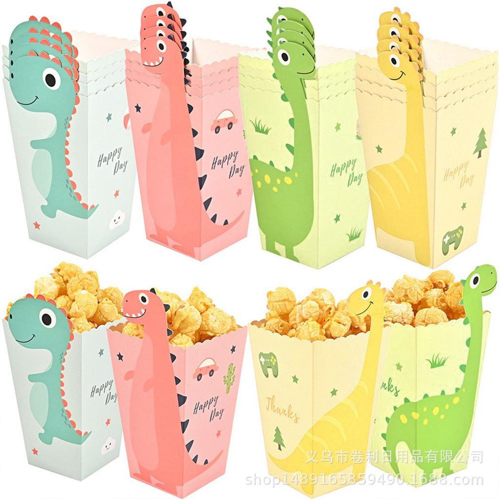 Color Dinosaur Popcorn Paper Box Cute Cartoon Disposable Food Grade Potato Chips French Fries Snacks Children'S Packing
