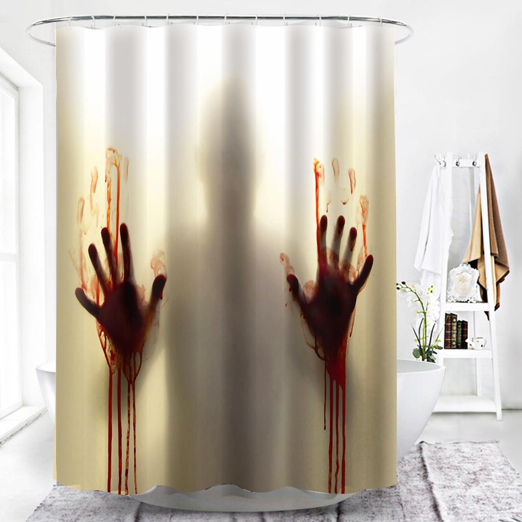 Horrific Shower Curtains Halloween 3D Print Fabric Pastel Waterproof Bathroom Curtain Pumpkin Bat Print Home Decor with Hooks
