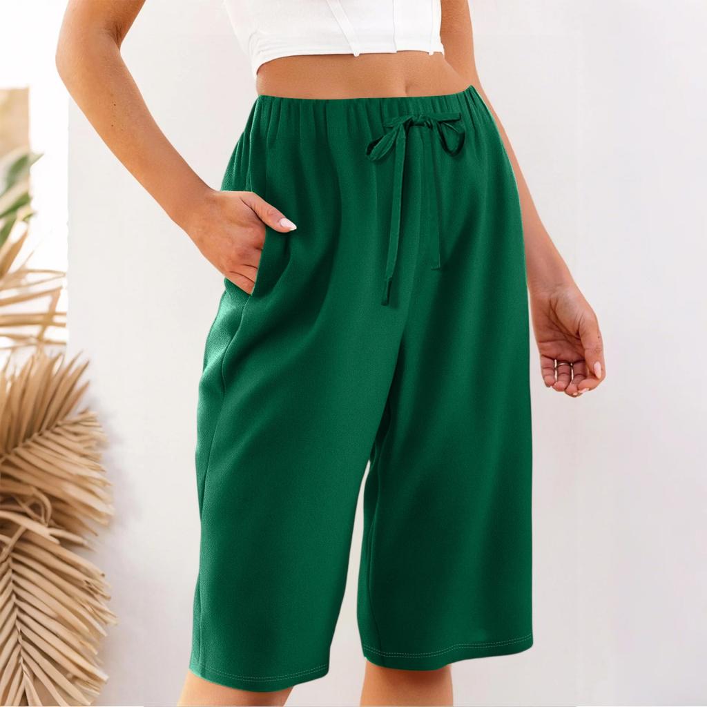Women's Summer Elasticated Tie Waist Solid Colour Cotton & Linen Loose Shorts