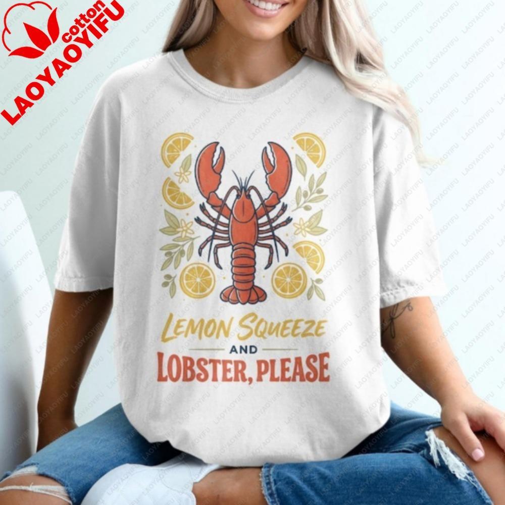 Lemon Squeeze Lobster Please Tshirt Seafood Lover Gift Summer Ocean Foodie Tee Coastal Crustacean Vacation Clothes