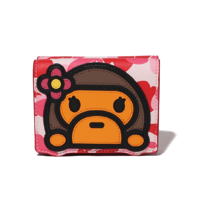 A Bathing Ape Cartoon Monkey Floral Camouflage Short Wallet Women wallet Pink 0ZXSGW301902P Pink