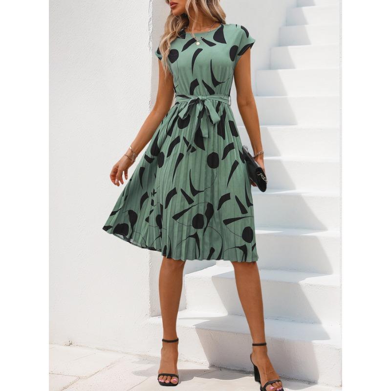 Elegant Personality Abstract Pattern Printed Pleated Dress