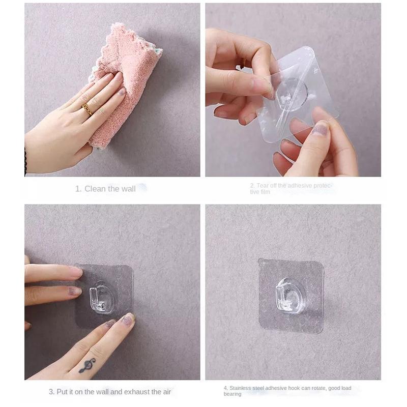 5Pcs Free Punching Seamless Invisible Hook Bathroom Kitchen Adhesive Hook