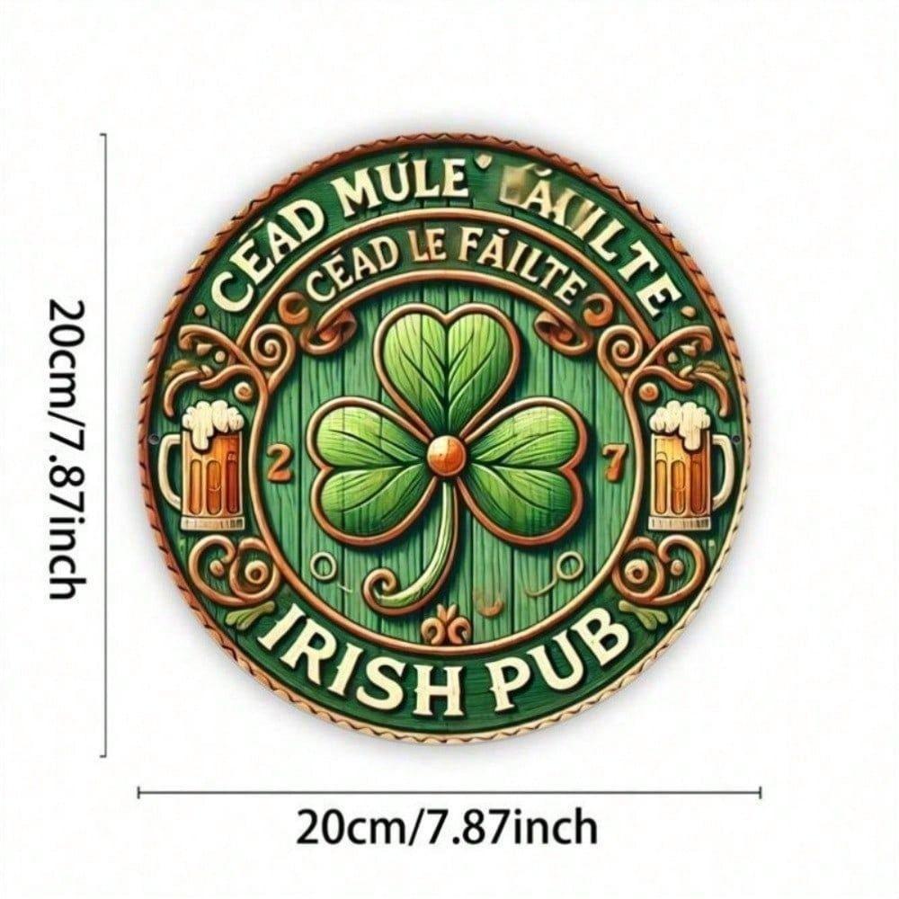 Metal Wall Art Irish Pub Sign Retro Round Metal Poster 20x20 Cm Vintage Decor for Bar Garage