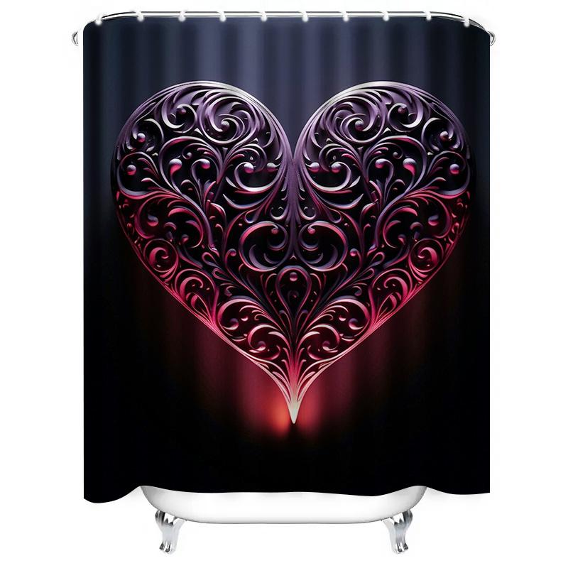 Elegant Gothic Heart Shower Curtain - Waterproof, Mildew-Resistant, Machine Washable for Stylish Bathroom Decor