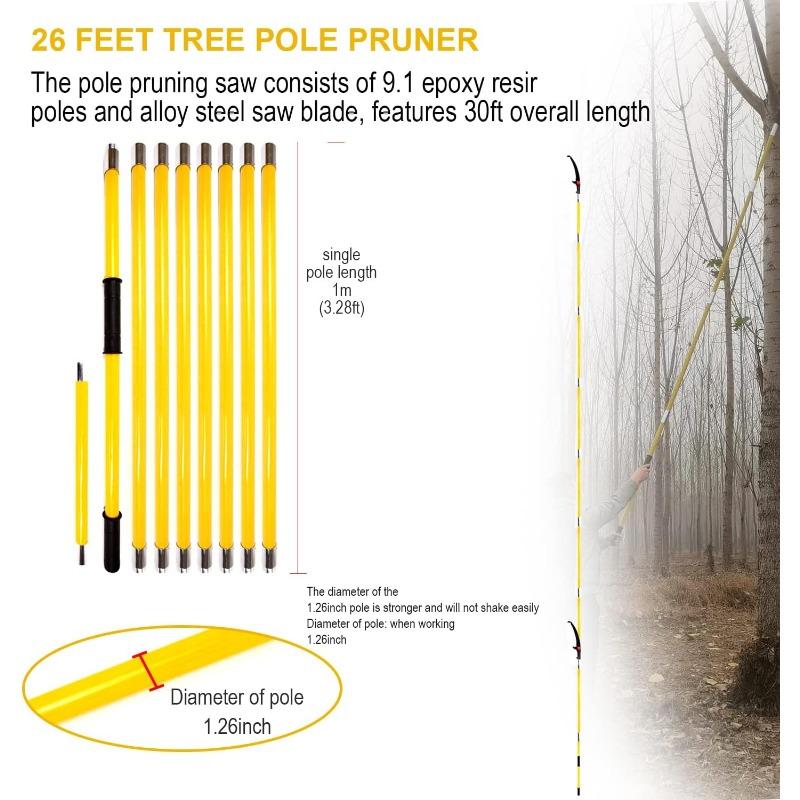 30 Feet Tree Pole Pruner, Durable Tree Trimmers Handle, Manual Branches Trimmer for Garden Tools Loppers Hand Pole Saws