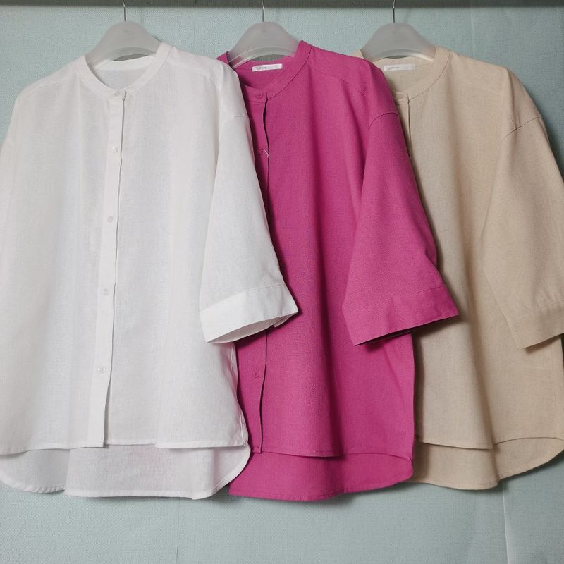 Export Daily Order Export Tail Goods Silk Linen Stand-up Collar 3/4 Sleeve Happy Shirt Female Pure Color Casual Outwear Lazy Spring