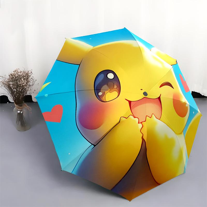 Fantasia Pikachu, ombrello pieghevole automatico, design portatile e pieghevole, 8 stecche, un regalo di Natale o di compleanno.