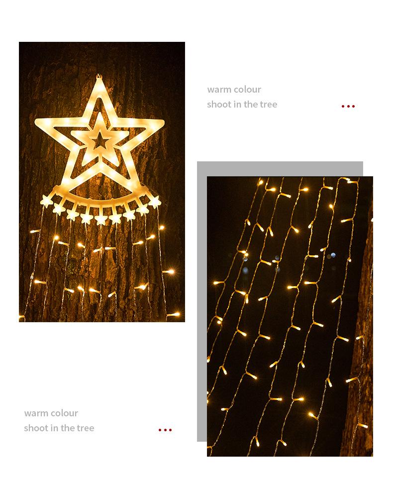 Solar Pentagram Waterfall Fairy String Lights for Outdoor Christmas Tree Decoration
