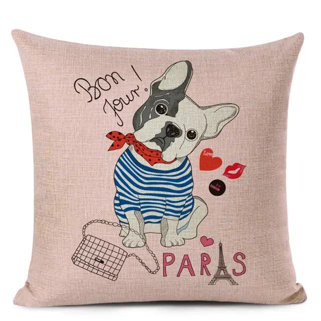 Dekoracyjna poszewka na poduszkę w stylu kreskówkowym z uroczym mopsikiem i buldogiem francuskim, drukowana poszewka na poduszkę do dekoracji domu, sofy