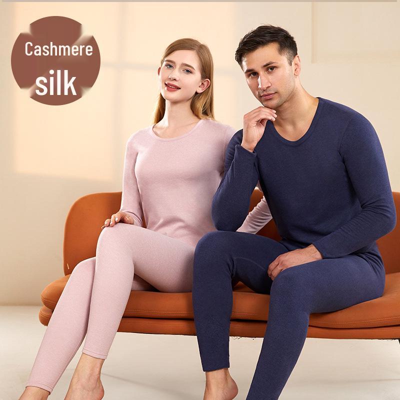 Men's and Women's Plus Velvet Thermal Underwear Set - Cashmere Silk Autumn Winter Base Layer