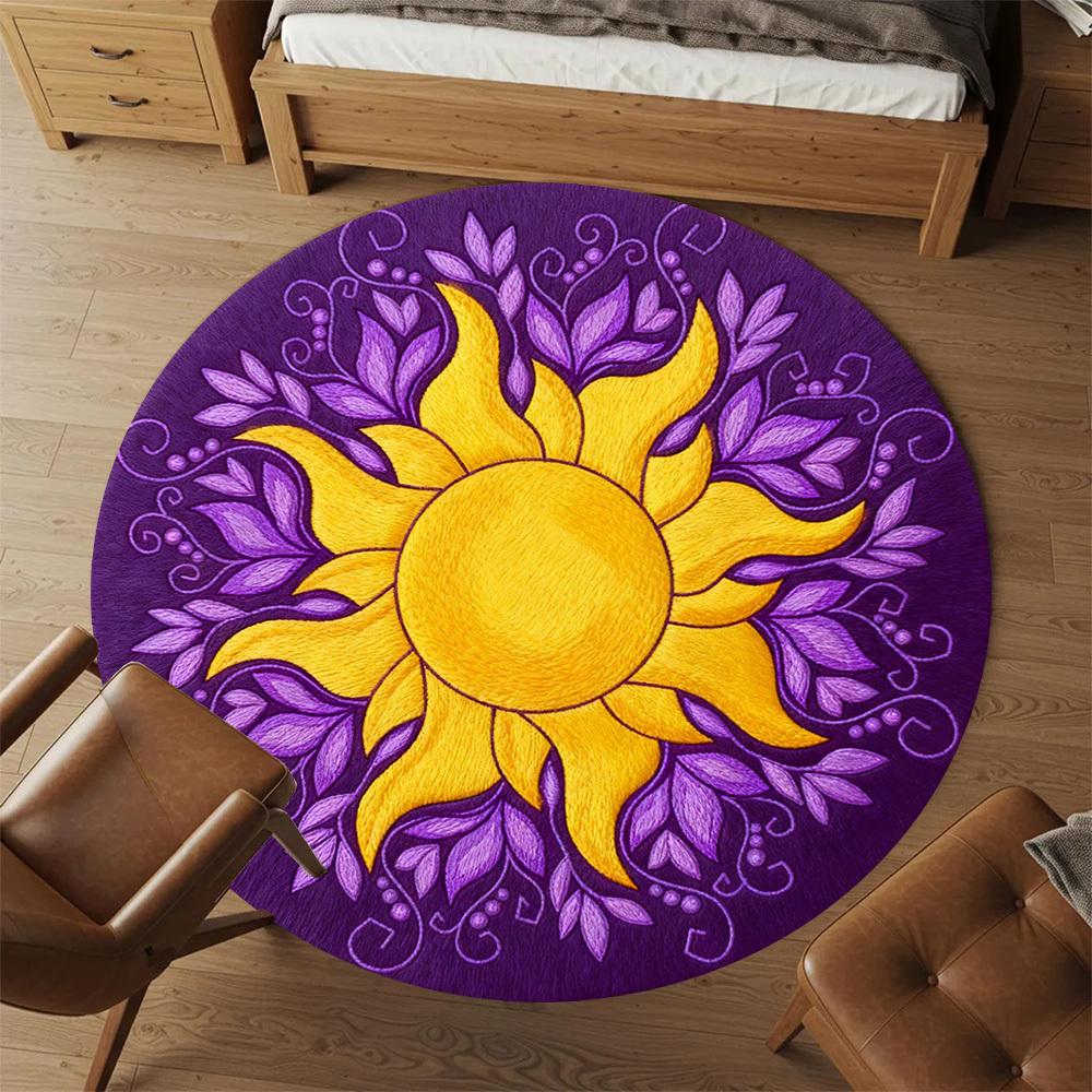 1pc Sunflower Purple Round Chair mat office Area Rug - Non-Slip, Floor Mat for Office, Bedroom, Ideal home decor gift p0105033