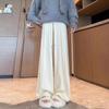 Autumn/winter new solid color simple straight-leg knit pants for women, elastic high-waist, versatile solid-color wide-leg pants