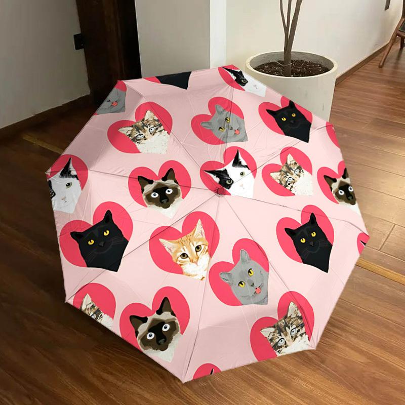 1pc Cat Heart Pattern Automatic Folding Umbrella, 8 Ribs Iron Frame, Suitable for Outdoor Travel and Daily Use yy251120240