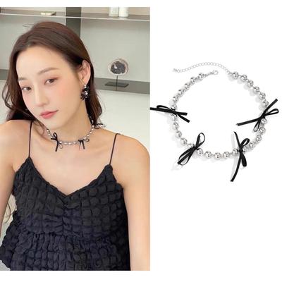 Elegant and Chic Necklace Featuring a Delicate Bowknot Accent Elegant Steel Beaded Neck Chain Jewelry for Fashionistas